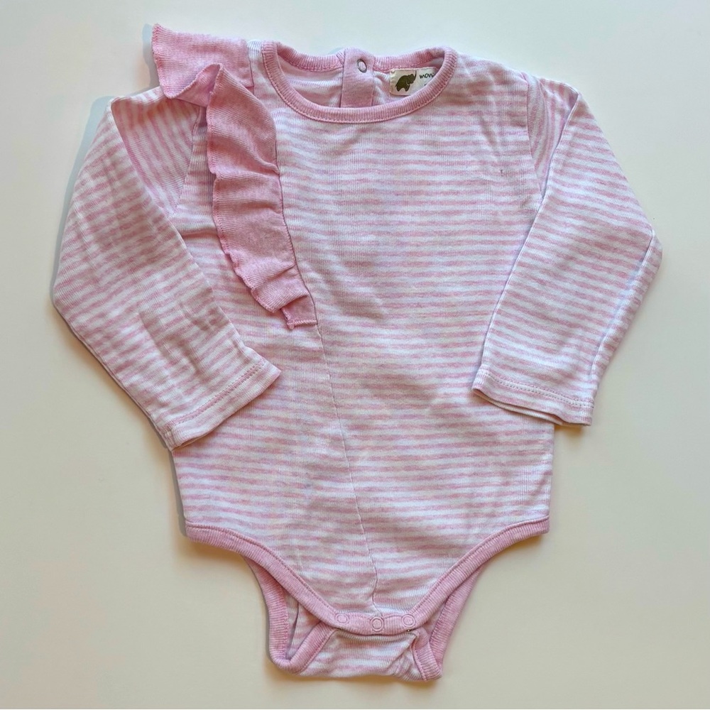 Monica + Andy Long Sleeve Bodysuit Pink Stripe Ruffle Baby Girl 6-9 Months